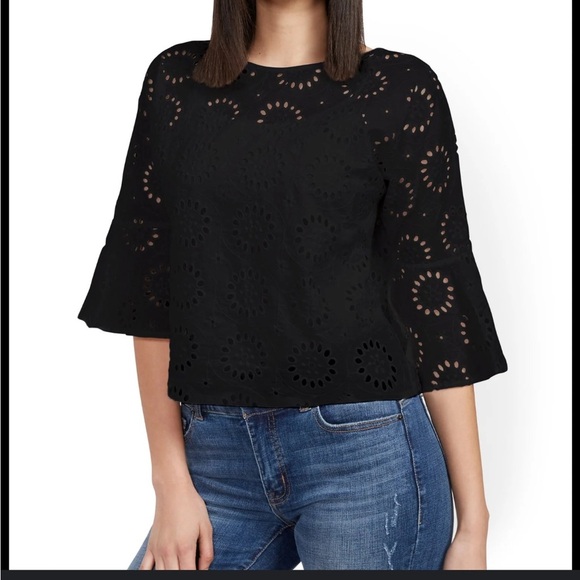 New York & Co Blake Eyelet 3/4 Sleeve Top - Picture 2 of 11